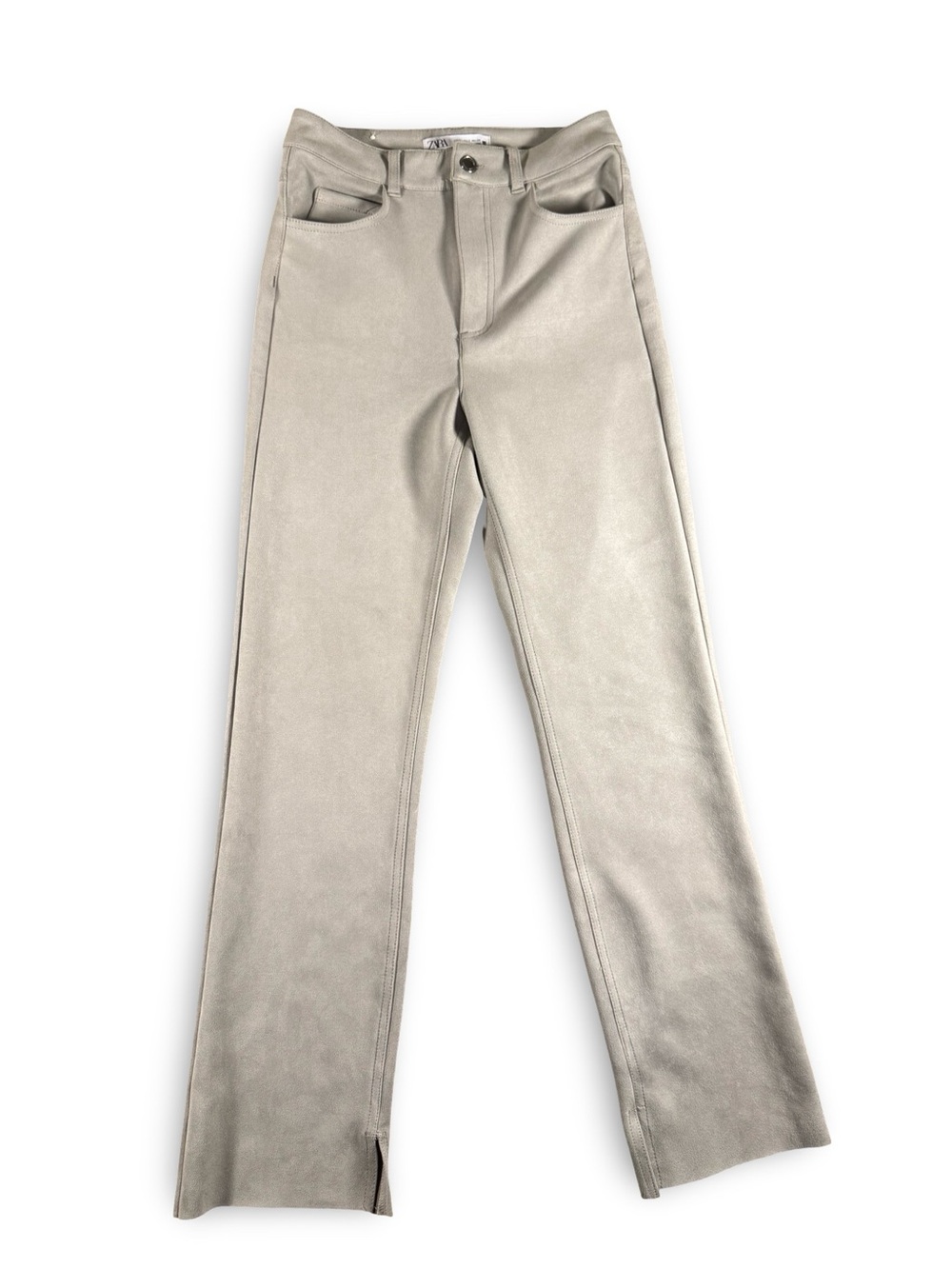 Zara Faux Suede Straight Leg High Waisted Cropped Tan Pants Women's‎